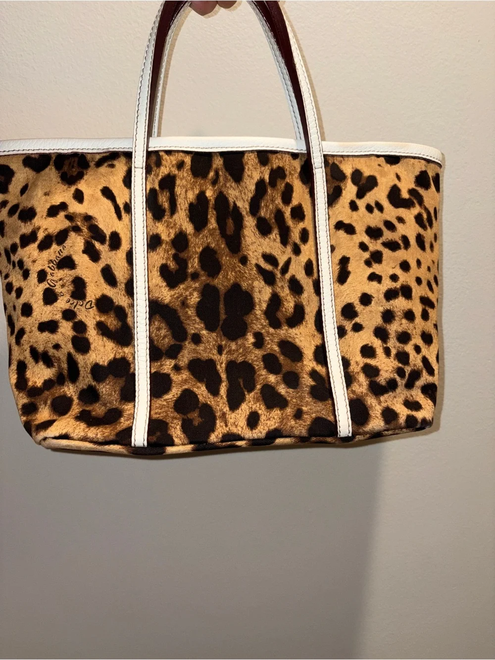 VINTAGE DOLCE & GABBANA Leopard Print Tote Bag with White Trim - MINT condition